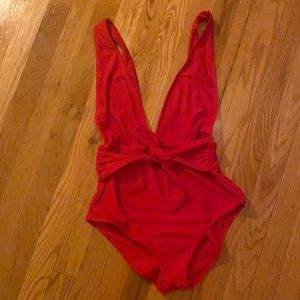 RED Aerie Plunge V One Piece Tie Swim M swimsuit